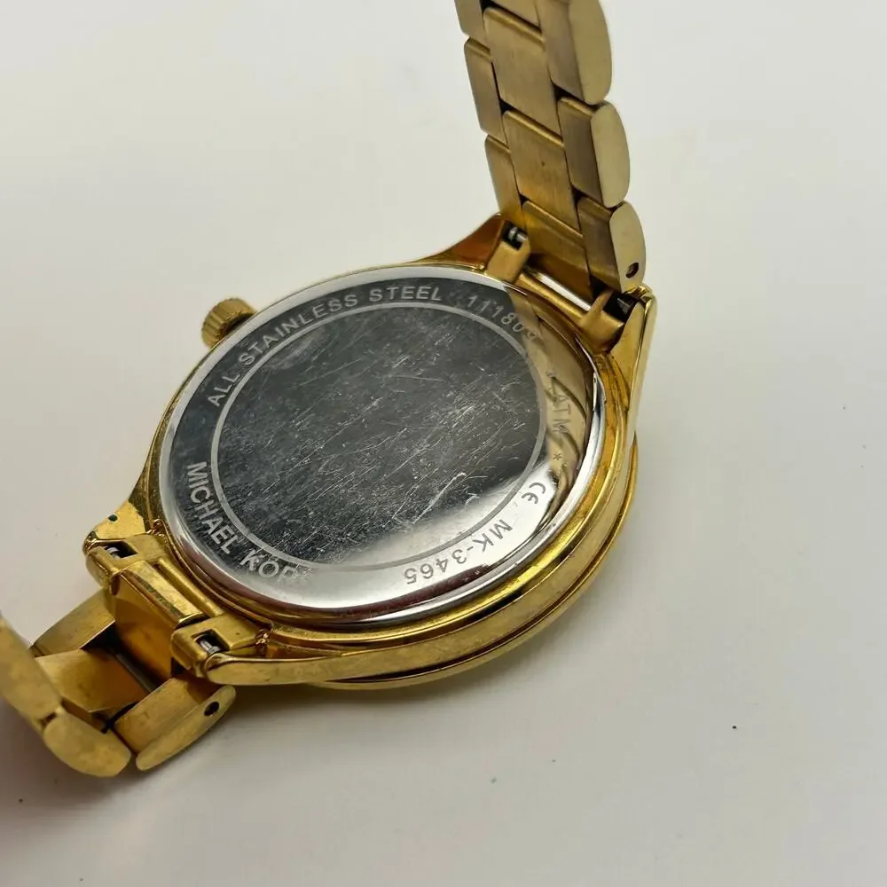 Michael Kors MK-3465 Slim Runway Gold-tone Stainless Steel Watch, Working